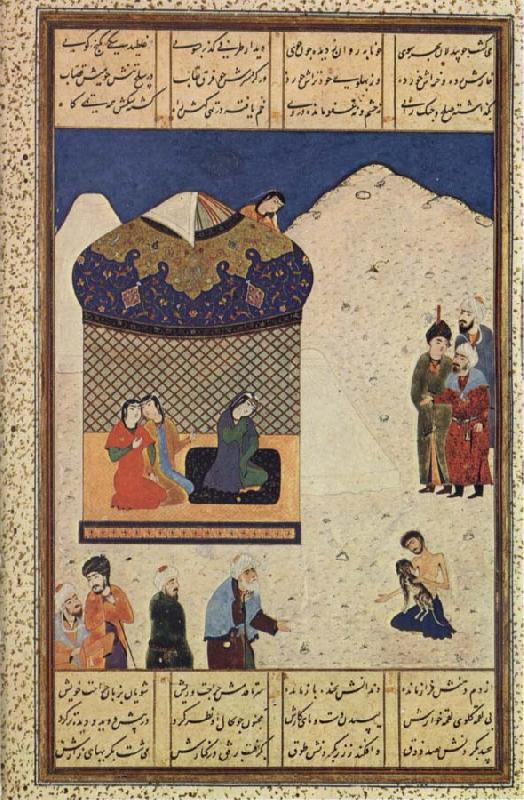 unknow artist Majnun with the Black dog outside Layla-s Camp Norge oil painting art